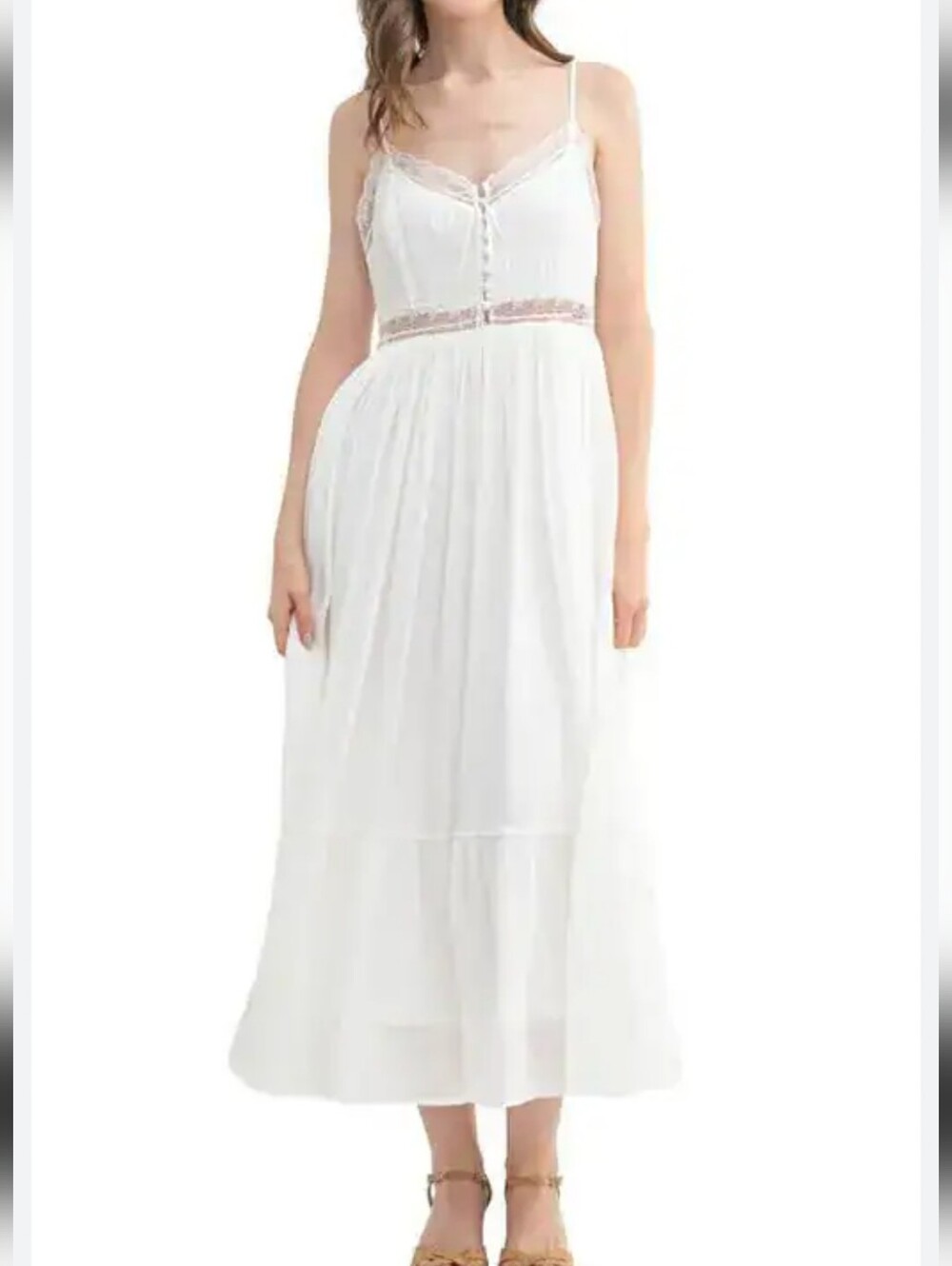 All in Favor White Lace-Trim midi/ Maxi Dress size XS new with tags